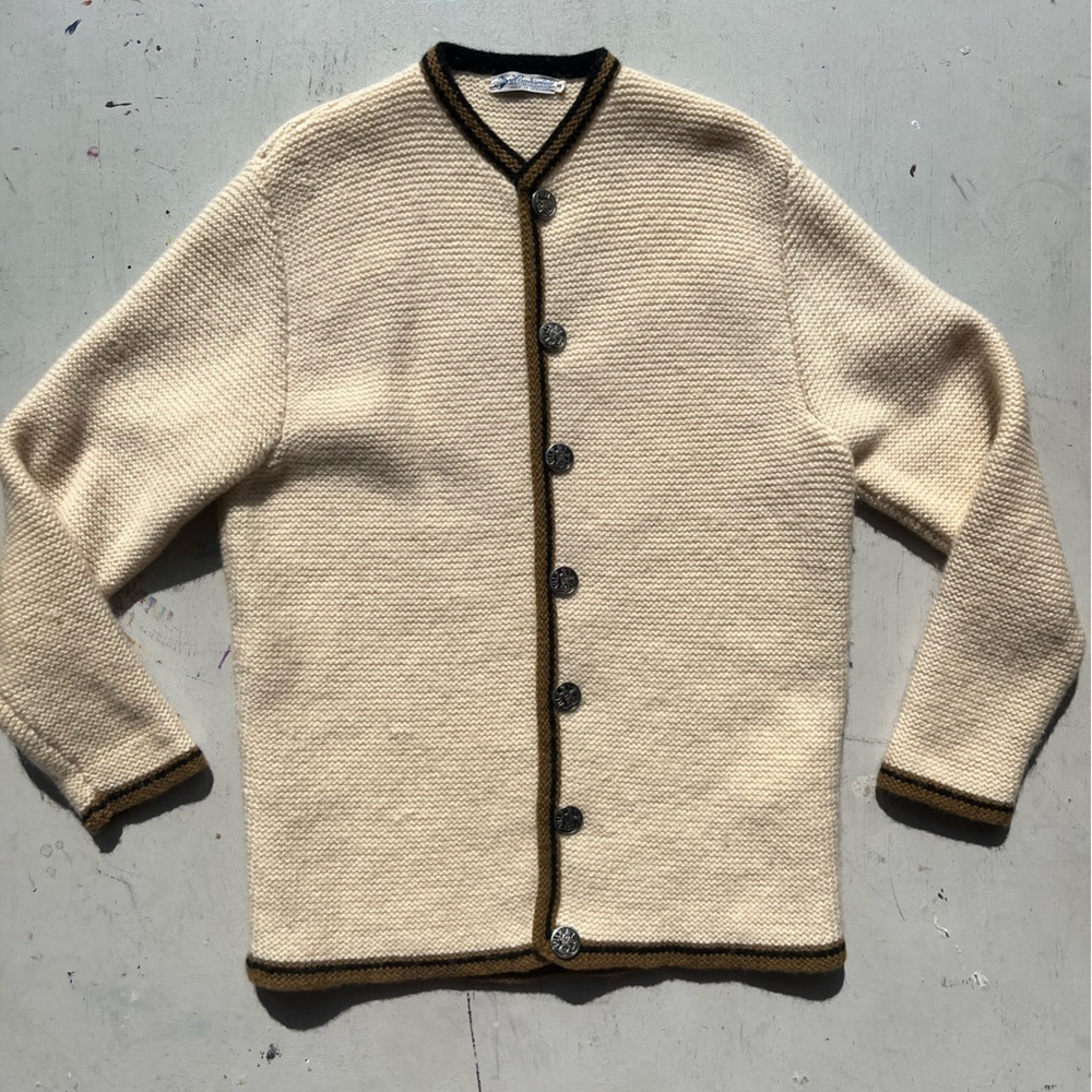 Men's Vintage Handarbeit Cardigan‎ Sweater Multicolor M Germany 60s Grandpa Knit